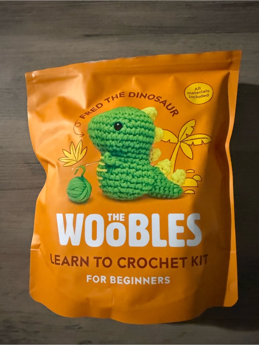 The Woobles Fred the Dinosaur Learn to Crochet Kit